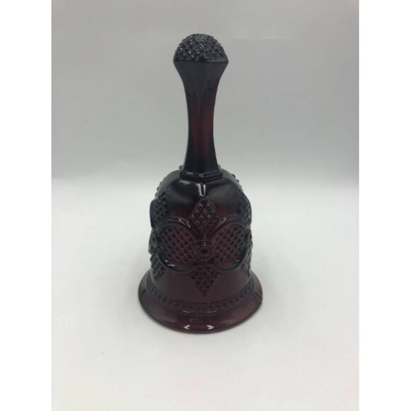Vintage Dark Ruby Red Ornate Glass Bell Decorative Collectible - Picture 2 of 9
